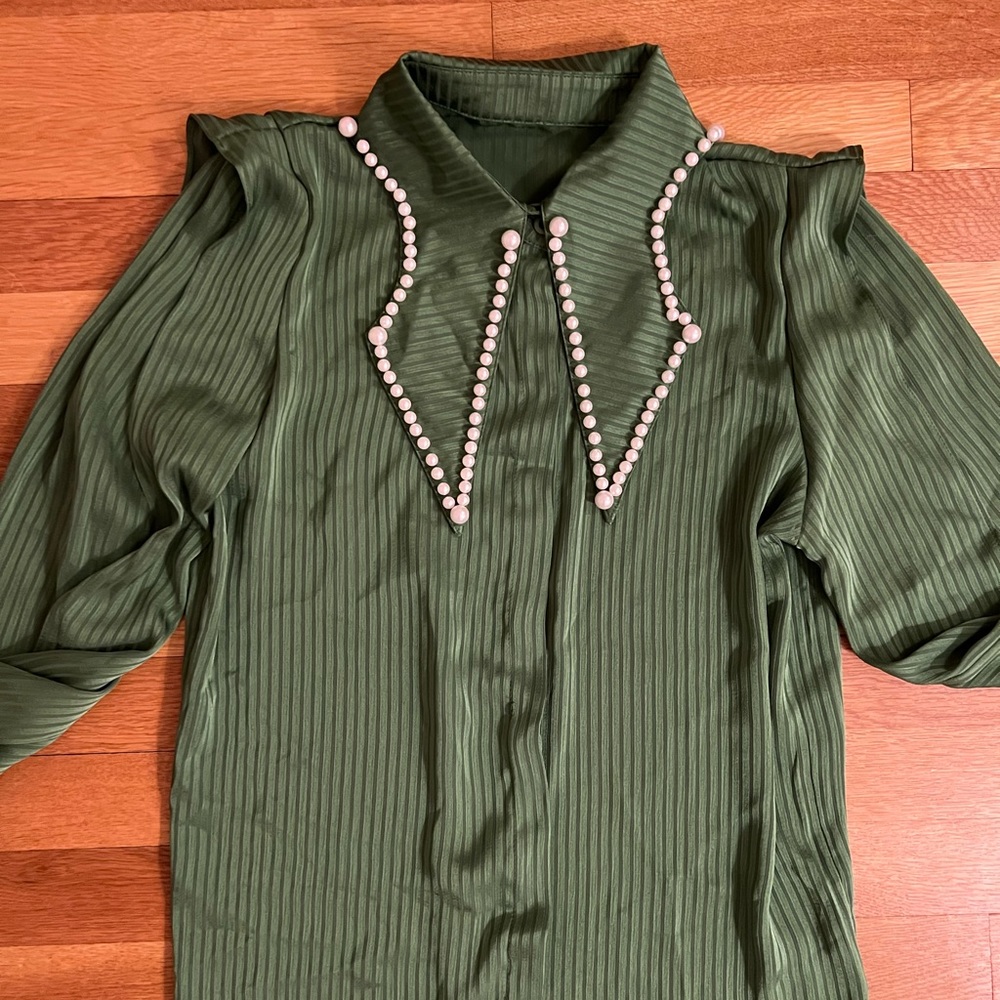 Chicwish green button down with pearl collar